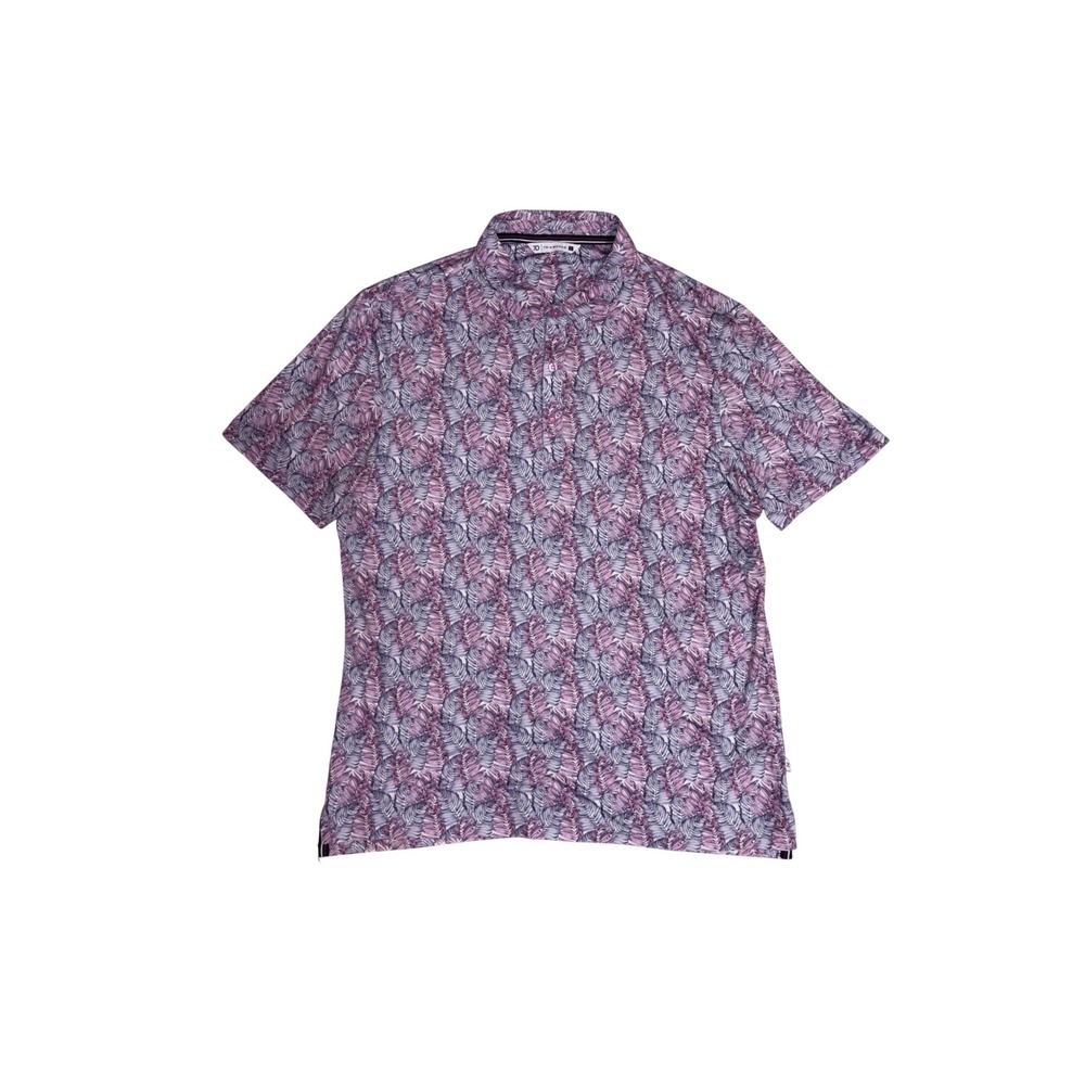 7 DIAMONDS Concrete Jungle Polo Mens L Purple Tropical Palm Leaf‎ Stretch